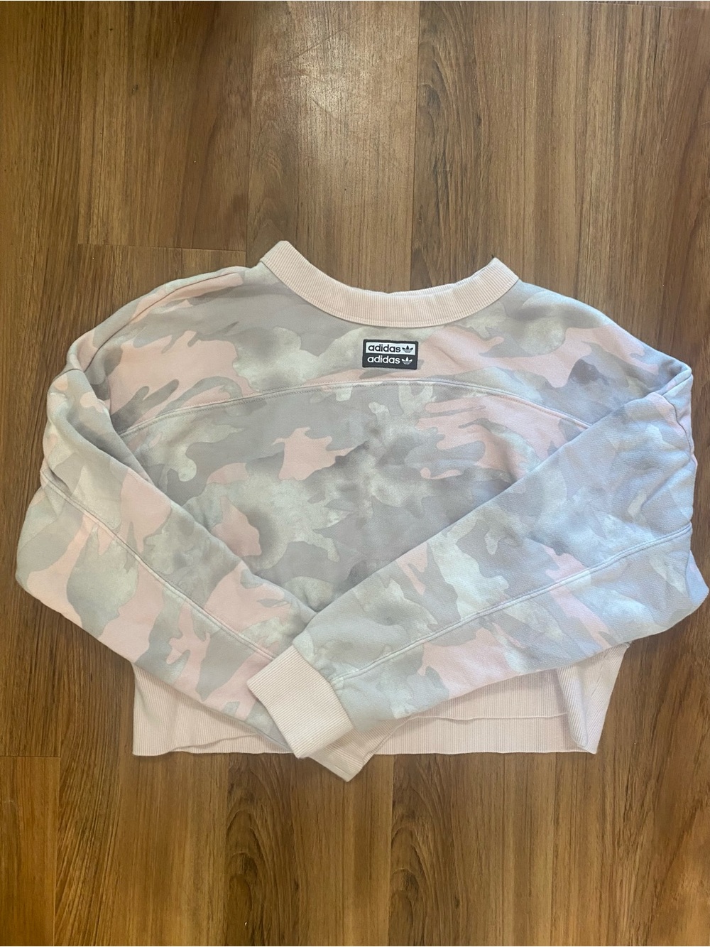 Adidas Women's Pink & Gray Camo Cropped Crewneck Sweatshirt